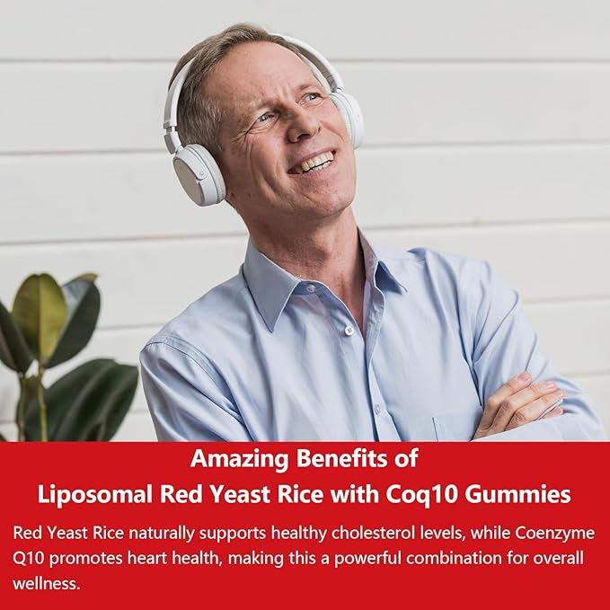 2 Pack Liposomal Red Yeast Rice with Coq 10 3000mg GummiesOrganic Red Yeast Rice Cholesterol Lowering Supplements Enhanced with Coq 10 for Heart Health SupportLiposomal Enhance 98% Absorption