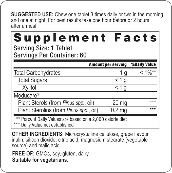 Moducare Daily Immune Support Plant Sterol Dietary Supplement Grape Flavored 60 chewable Tablets (Packaging May Vary)