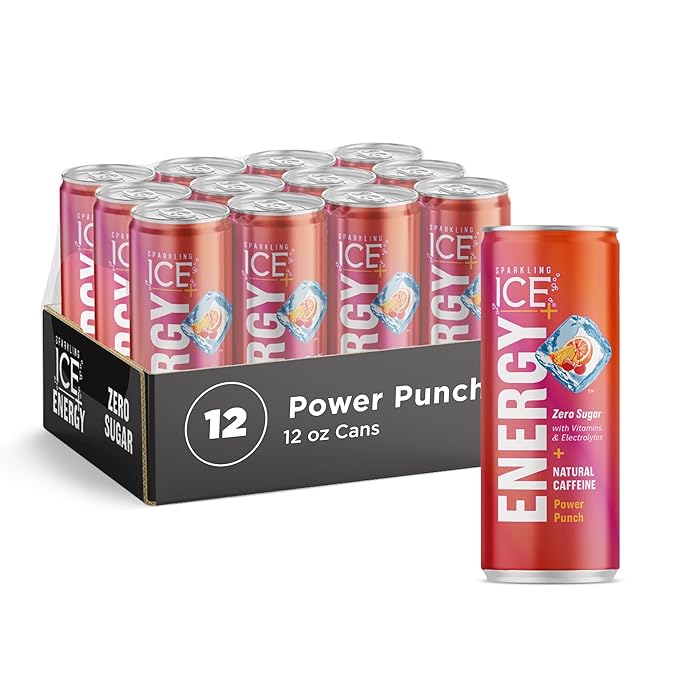 Sparkling Ice +ENERGY Power Punch Sparkling Water 12 fl oz Cans (Pack of 12) &amp Sparkling Ice +ENERGY Berry Blast Sparkling Water with Vitamins &amp Electrolytes Zero Sugar 12 fl oz Cans (Pack o