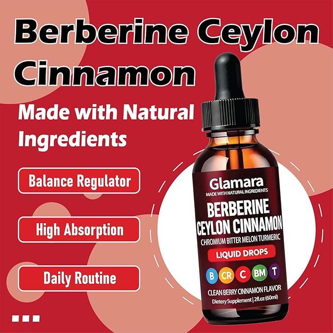 Glamara Berberine with Ceylon Cinnamon Supplement Liquid Drops Balance Regulator Drops 60ml