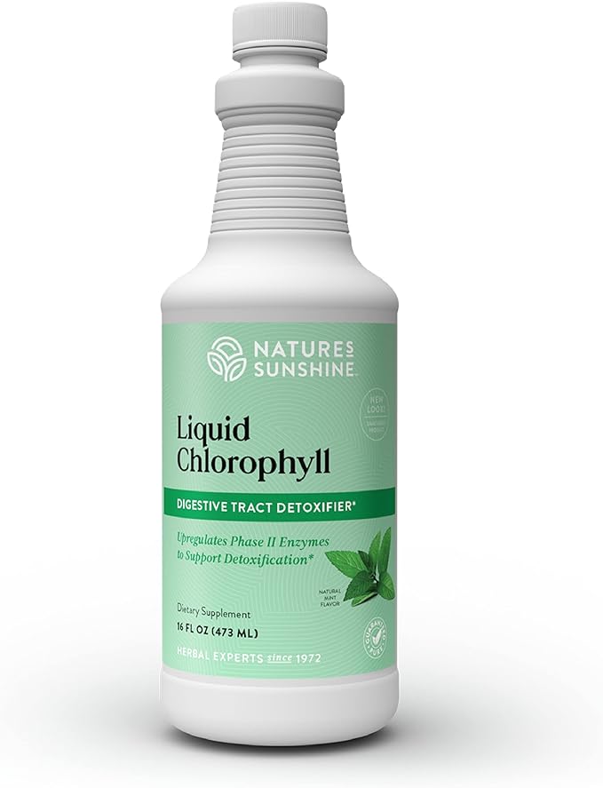 Nature's Sunshine Liquid Chlorophyll - Immunity Support Detox &amp Cleanse Chlorophyll Liquid Drops with Spearmint Oil Natural Energy Boost Internal Deodorant - 16 Fl Oz