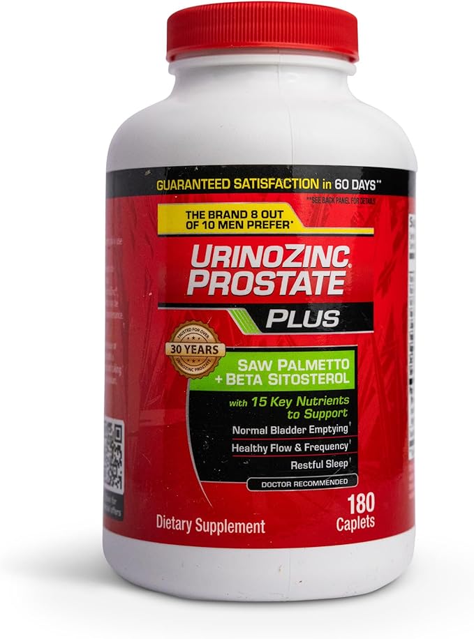Urinozinc Plus - Prostate Supplement with Beta Sitosterol &amp Saw Palmetto – Reduce Frequent Urination Concerns &amp Support Your Prostate Health 180 Caplets