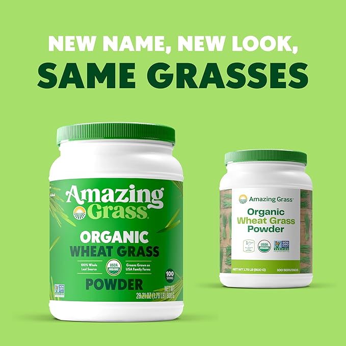 Amazing Grass Wheat Grass Powder: 100% Whole-Leaf Wheat Grass Powder for Energy Detox &amp Immunity Support Chlorophyll Providing Greens 100 Servings