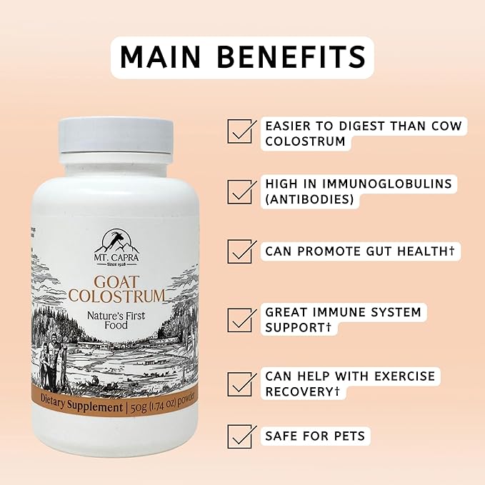 Mt. Capra Goat Colostrum | for Healthy Immune System Gut and Athletic Performance | Grass-Fed High in Immunoglobulins | 17 Servings - 50 Grams