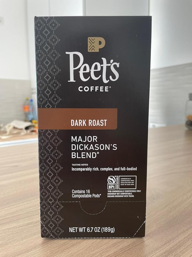 Peet’s Major Dickason’s Coffee Pods – 16 Count (1 Pack) – Dark Roast with Bold Rich Flavor and Smooth Finish – Compatible with Pelecom Coffee Machines – Peet’s Coffee Pods &amp Capsules