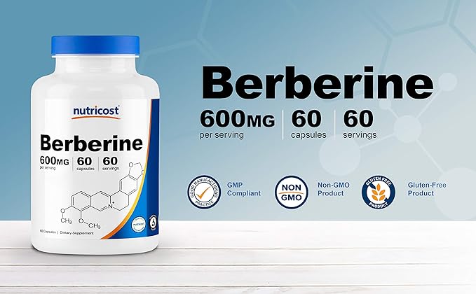Nutricost Berberine HCl 600mg 60 Capsules (2 Bottles) - Gluten Free Veggie Caps Non-GMO