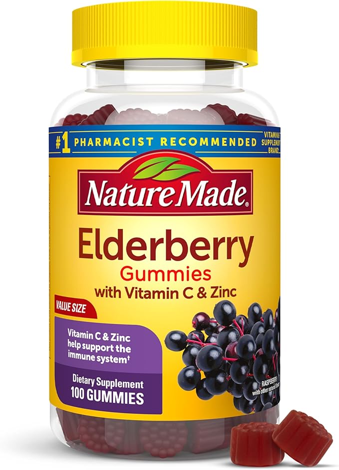 Nature Made Elderberry Gummies with Vitamin C and Zinc Dietary Supplement for Immune Support 100 Elderberry Gummies 50-Day Supply