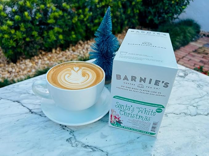 Barnie's Coffee Santa's White Christmas Decaf Single Serve Coffee Pods with Coconut Vanilla and Caramel Flavors Medium Roast Arabica Coffee Beans Compatible with Keurig Brewers 48 Count