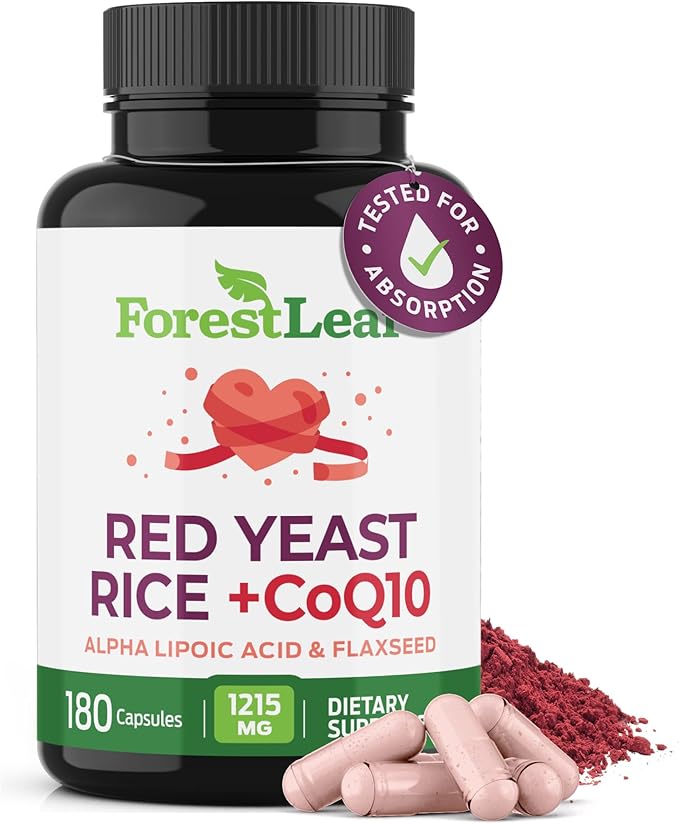ForestLeaf Red Yeast Rice with CoQ10 Supplement - 1215mg Extra Strength Red Yeast Rice Capsules with Alpha Lipoic Acid &amp Organic Flaxseed Citrinin Free - 180 Capsules