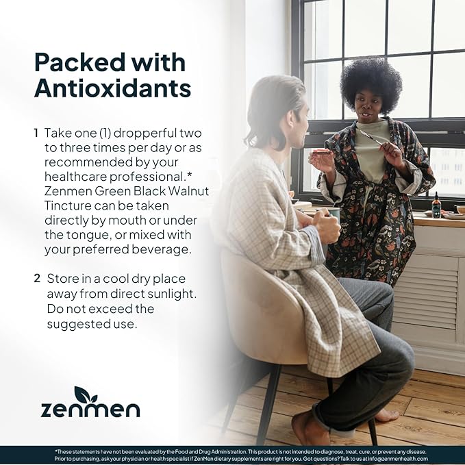 Zenmen Organic Green Black Walnut Hull Tincture - Highly Potent Formula Source of Antioxidants - 4.97 fl oz / 120ml Vegan Manufactured in The USA
