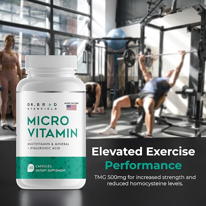 Daily Low Dose MultiVitamin &amp Mineral for Men &amp Women to Support Cognitive Performance &amp Memory + Hyaluronic Acid for Skin Health + TMG for Exercise (150 Count)