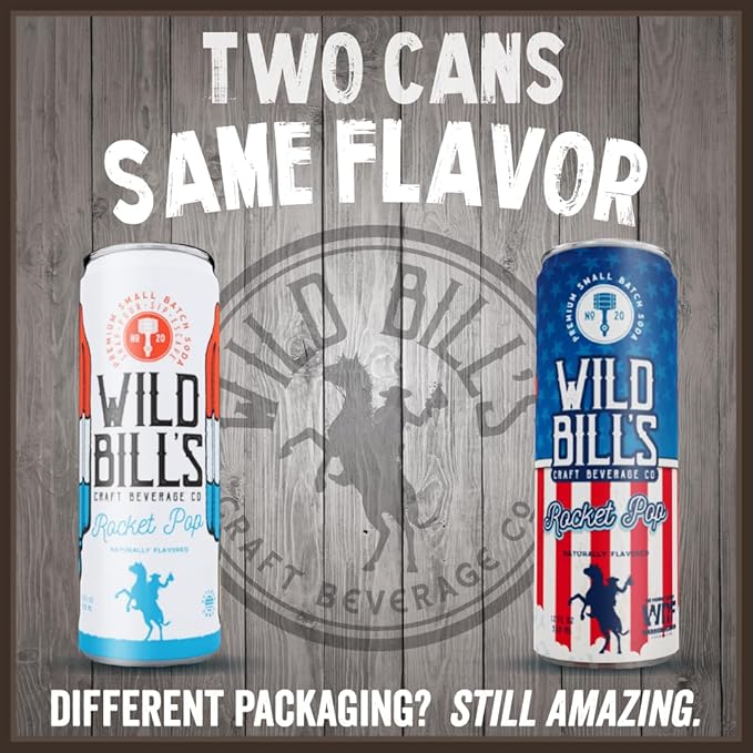 Wild Bill's Rocket Pop Soda Classic Craft Soda Pop Soft Drinks Sodas Made with Pure Cane Sugar Caffeine Free NO High Fructose Corn Syrup Gluten Free Vegan Low Sodium 12 Oz 12 Pack