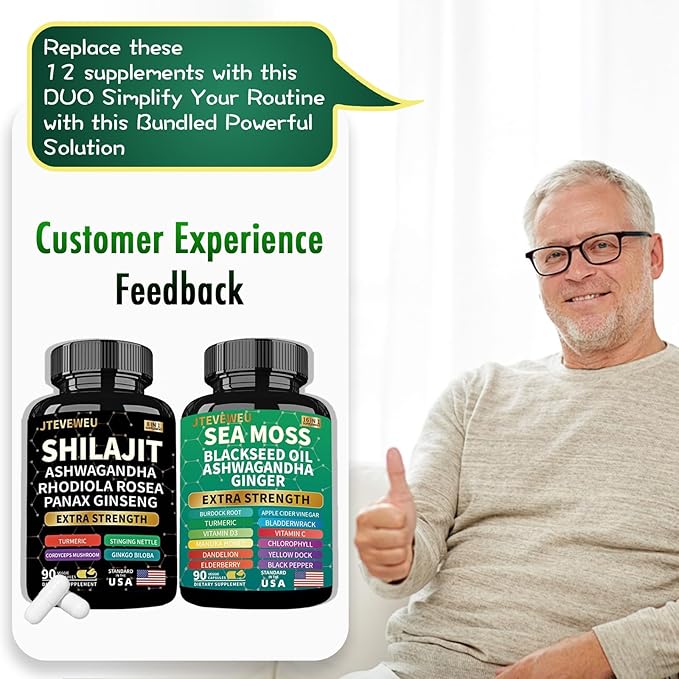 Shilajit and Sea Moss Bundle- 90 Count - Sea Moss Ashwagandha Shilajit Rhodiola Rosea &amp Ginger All in 1 Supplements
