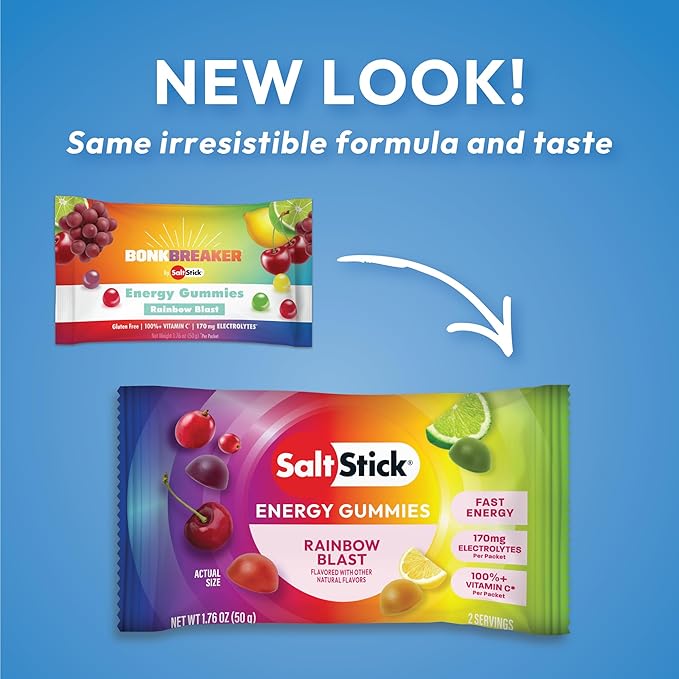 SaltStick Energy Gummies with Electrolytes Rainbow Blast Easy to Chew Electrolyte Gummy 10 Packs 80 Gummies