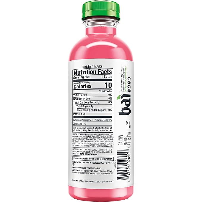 Bai Antioxidant Infused Water Beverage Kupang Strawberry Kiwi with Vitamin C and No Artificial Sweeteners 18 Fluid Ounce Bottle 12 Pack