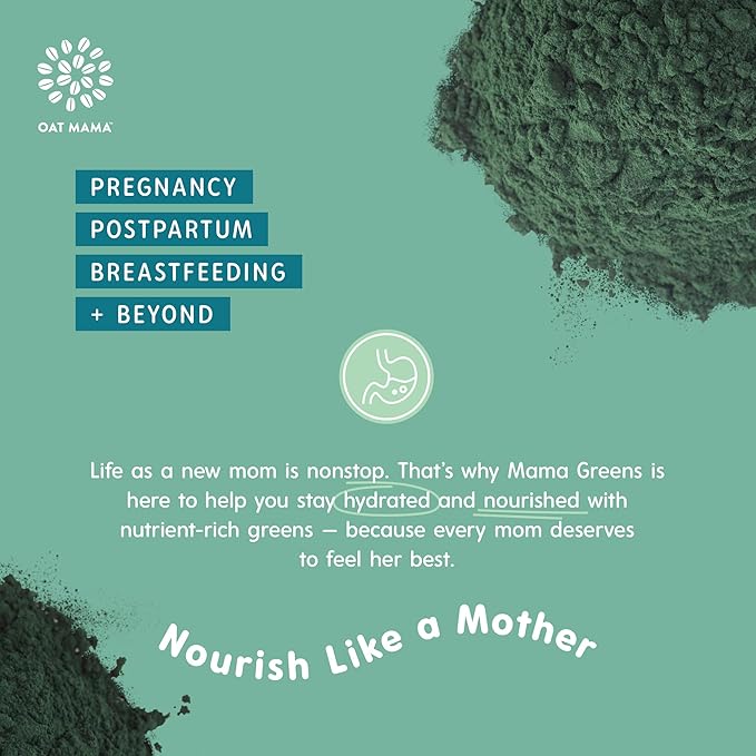 Oat Mama 'Mama Greens' Superfoods Booster - Fuji Apple Flavor - Greens Powder with Kale Spinach Broccoli &amp Spirulina - Nutrient-Rich Support for Pregnancy &amp Postpartum - 30 Servings (180g)