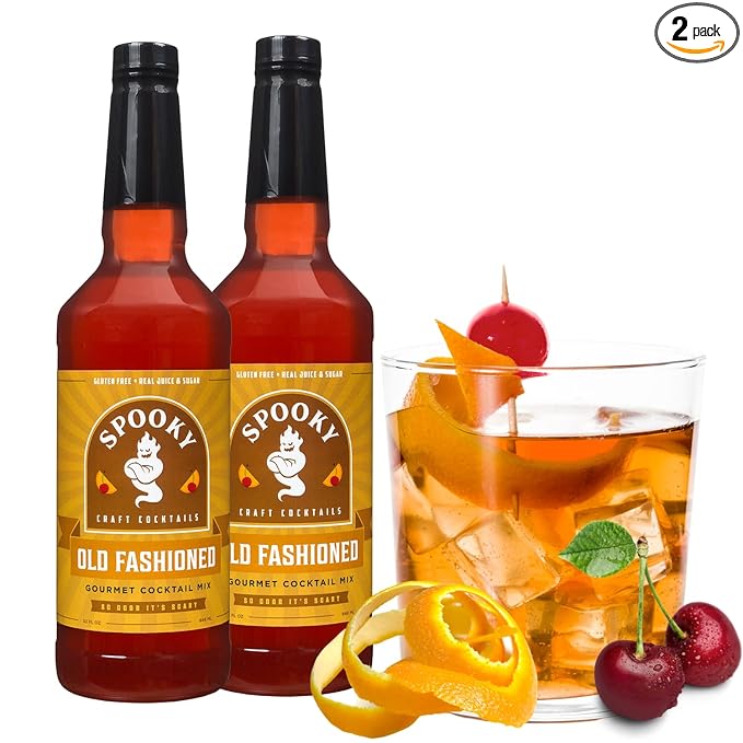 SPOOKY - Old Fashioned Mix - Real Orange &amp Cherry Juice Real Sugar - No Artificial Colors Flavors or Corn Syrup - Premium Gluten Free Cocktail Mixer Kit - 32 Oz (Pack of 2)