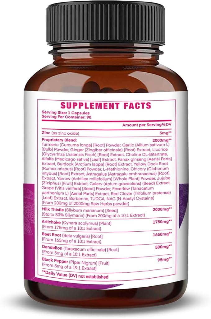 All-in-1 8000mg Highest Potency Milk Thistle NAC BeetRoot Artichoke Dandelion Root - Liver Health Support Cleanse Detox &amp Repair Antioxidant Plus TUDCA Choline and Ginger - 90 Vegan Capsules