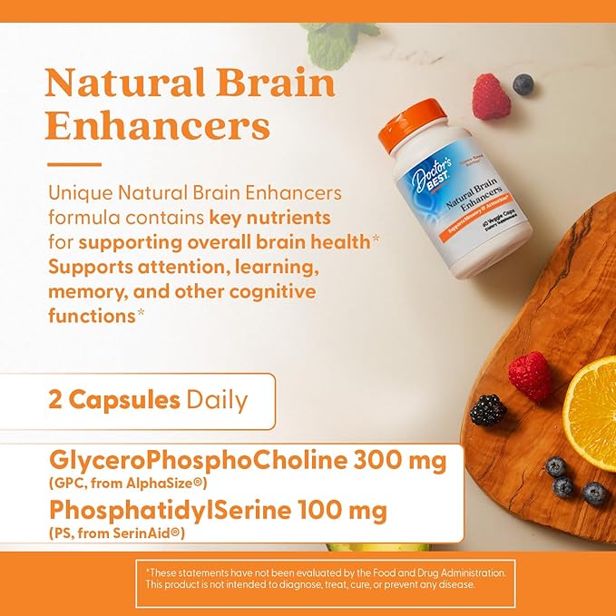 Doctors Best Natural Brain Enhancers with AlphaSize + SerinAid Supports Memory &amp Attention Non-GMO Gluten Free Vegan 60 Veggie Caps