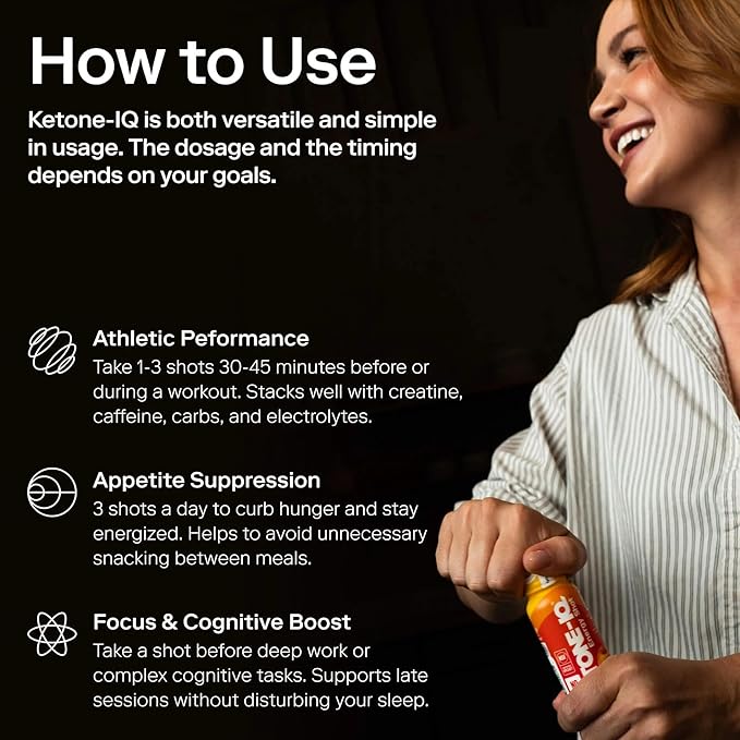Ketone-IQ No Caffeine Exogenous Ketones Energy Shots - 24 Pack of Caffeine Free Energy Drinks with 10g Ketones - Sugar Free Salt Free and All Natural (Peach)