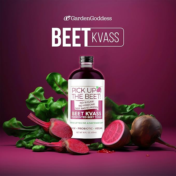 Organic Beet Juice Beet Kvass 48 Ounces (3 16 Ounce Bottles) from Garden Goddess Ferments Nitric Oxide Superfood for Improved Circulation Blood Pressure Iron Supplement and Hangovers - Sugarfree