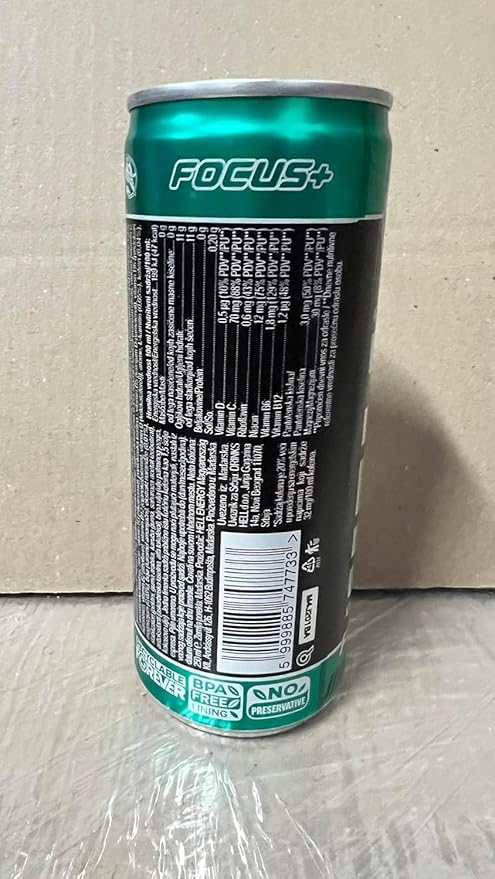 HELL FOCUS Energy Drink | 32 mg/100 ml Caffeine | Vitamins B3 B5 B6 B12 | No Preservatives | Environmentally Friendly Packaging | 24 x 250ml | Compatible with HELL Energy