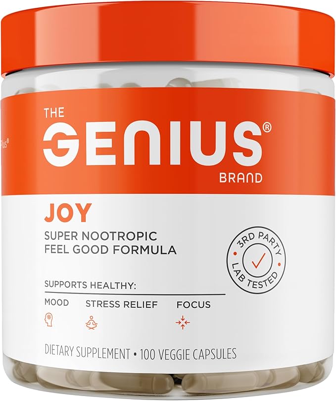 Genius Joy - Nootropic Supplement w/Sam-e Panax Ginseng &amp L-Theanine – 100 veggie pills