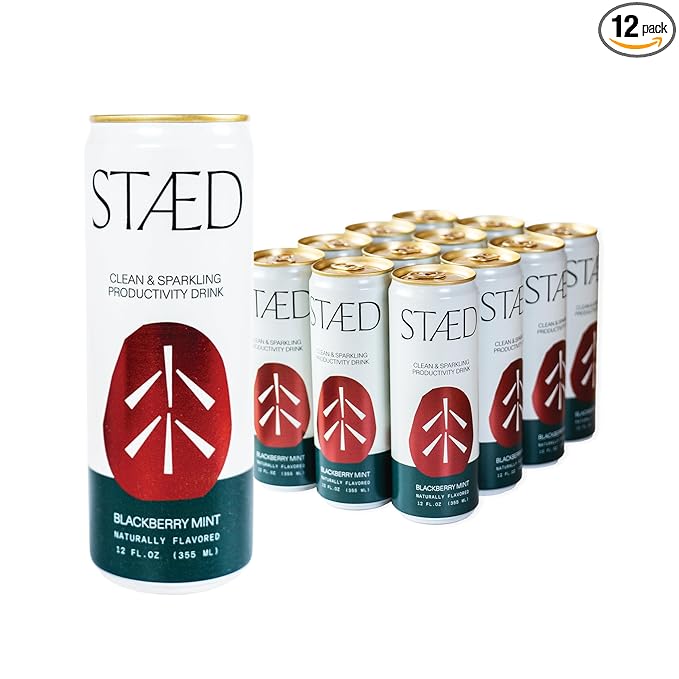 Drink Staed Blackberry Mint Productivity Drink Sparkling Functional Beverage 12-Pack – With Cognizin® Citicoline &amp L-Theanine Organic Clean Caffeine Healthy Energy Drink