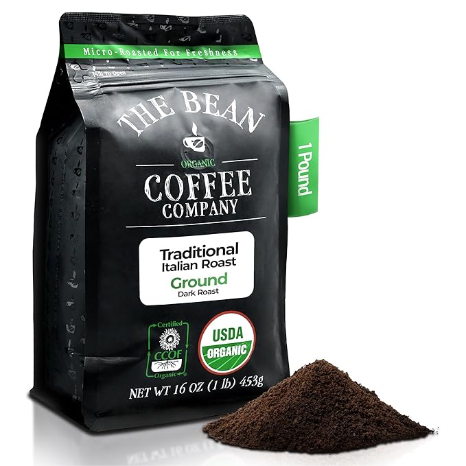 The Bean Organic Coffee Company Il Chicco (Traditional Italian Roast) Dark Roast Ground Coffee 16-Ounce BagCafé molido tostado organico