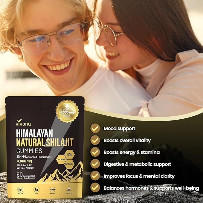 VivoNu Pure Himalayan* Shilajit* Gummies micronutrient Supplement Himalayan Premium Ingredient with Shilajit Ashwagandha Gokshura Fulvic Acid &amp 85+ Trace Minerals I for Men Women (4000MG/1 B