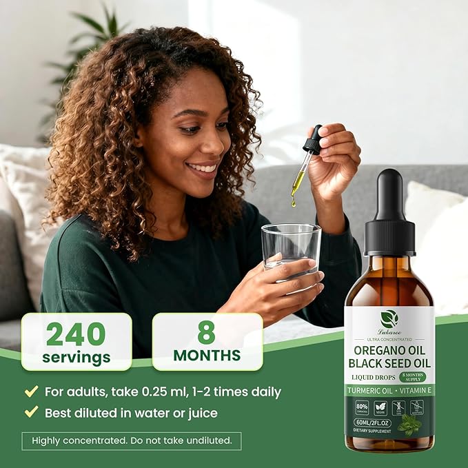 Oil of Oregano Drops with Black Seed Oil Turmeric Oil Vitamin E &amp Olive Oil Based Immune Digestive Cleanse &amp Detox* 80% Carvacrol Cold-Pressed Natural Aceite de Oregano 2 Fl Oz 8 Month S