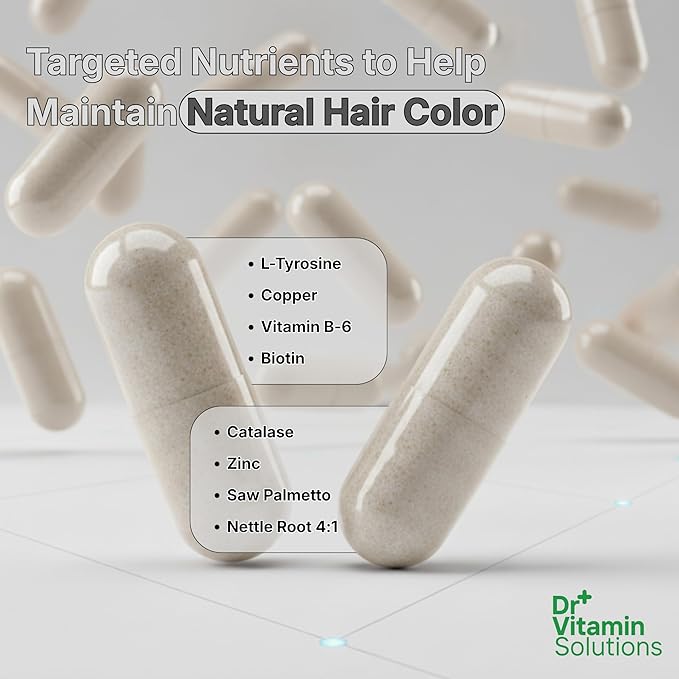 Gray Hair Rescind with Catalase - Antiaging Hair Skin and Nails Vitamins Pantothenic Acid Folic Acid 400mcg Biotin 300mcg Saw Palmetto for Men and Women
