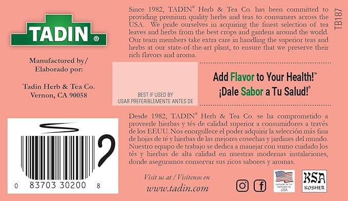 Tadin Hibiscus Herbal Tea Caffeine Free 24 Tea Bags Per Box Pack of 6