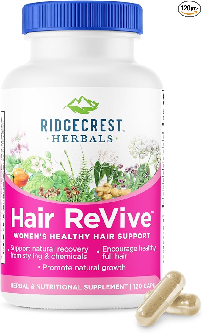 RidgeCrest Herbals Hair ReVive Nutritional Hair Supplement with Vitamin C Biotin (6000mcg) Zinc and Copper Hair Vitamins for Women to Support Healthy Hair Skin and Nails (120 Caps 30 Servings)