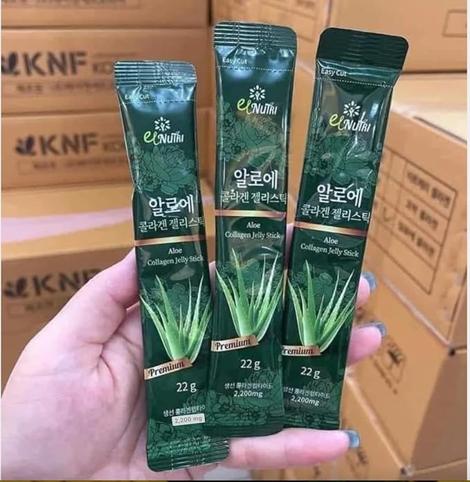 Generic ELNUTRI Korea Premium Aloe Collagen Jelly Aloe Grape Apple Beauty Skin Hair Nails Vitamin Mineral for Women and Men 30 Pack Green