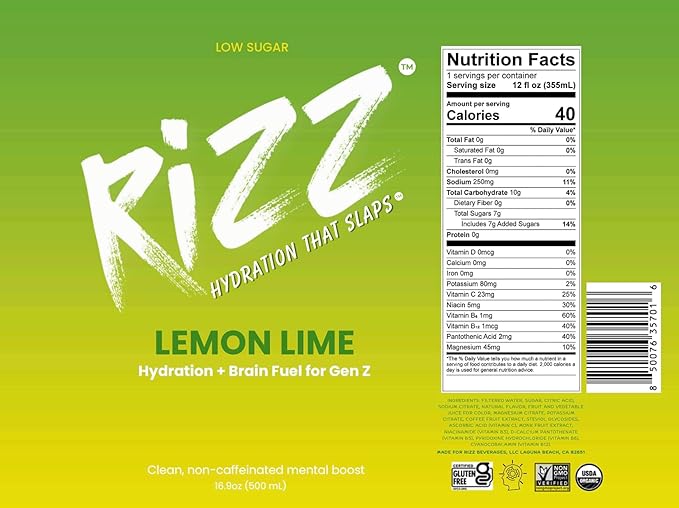 Rizz: Hydration That Slaps Nootropic Drink – 12-Pack Variety (Mandarin Lemon Lime Fruit Punch) | Low Sugar Electrolytes Clean Energy &amp Focus Boost | Performance Hydration for Athletes Gamers &