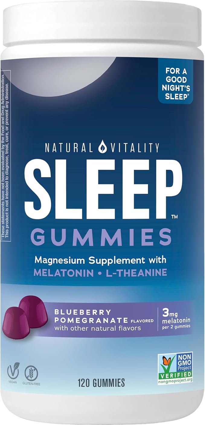 Natural Vitality Sleep Gummies Magnesium Supplement with Melatonin and L-Theanine Vegan Gluten Free Helps The Body Ease Into Sleep Blueberry Pomegranate 120 Count (Pack of 2)