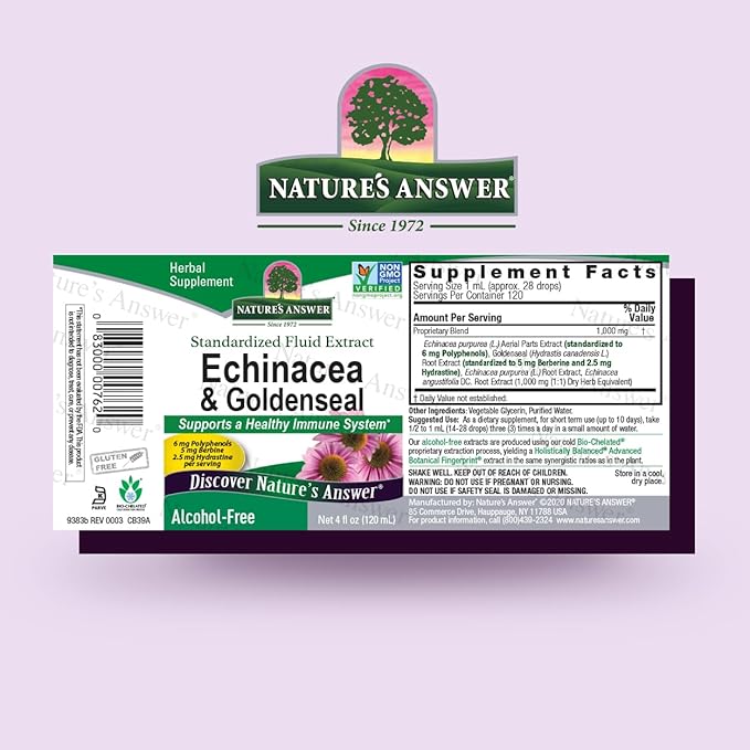Nature's Answer Echinacea and Goldenseal | Supports a Healthy Immune System | Non-GMO Alcohol-Free Gluten-Free &amp Kosher Certified 4oz