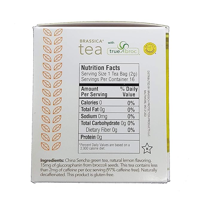 Brassica® DECAF. Green W/Lemon Tea W/sgs~ 6 Boxes (96 Tea Bags)