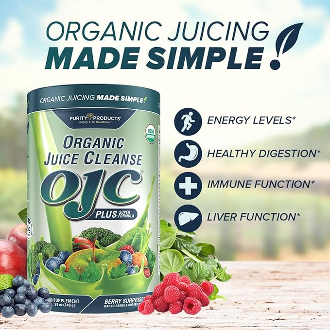 Purity Products Certified Organic Juice Cleanse OJC Plus Berry Surprise - 30+ Organic Veggies and Fruits - 5 Grams of Fiber - Promotes Energy and Digestive Function - 12.28 oz - 348 g - 30 Servings