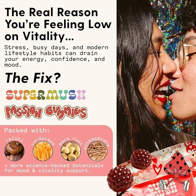 SuperMush Horny Goat Weed Gummies - Horny Goatweed for Men &amp Women with Cordyceps Reishi &amp Maca Root - Maximize Blood Flow Ignite Feel-Good Vibes &amp Lasting Energy