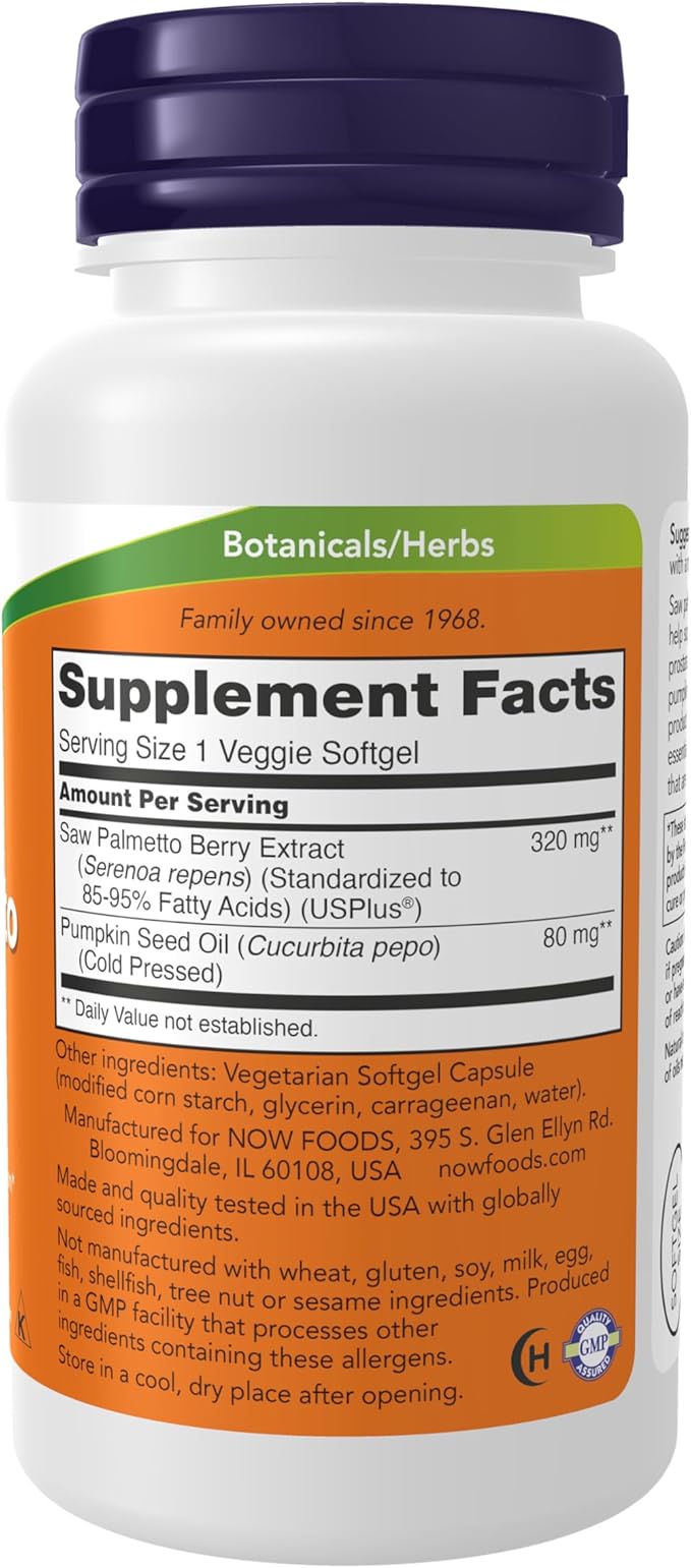 NOW Supplements Saw Palmetto Extract 320 mg with Pumpkin Seed Oil Men's Health* 90 Veg Softgels