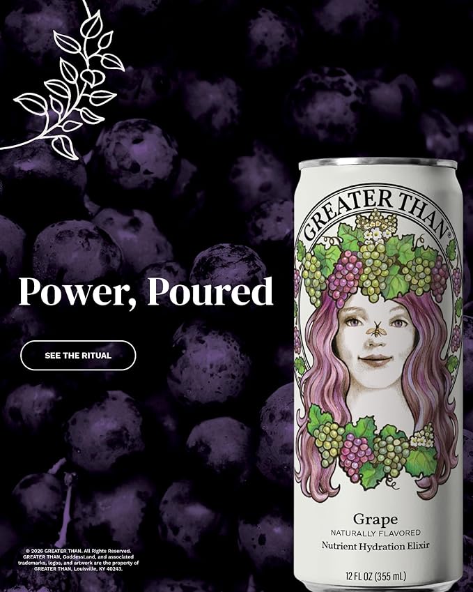 GREATER THAN Hydration for Her - Nutrient Enhanced Coconut Water Electrolyte Beverage with Real Fruit Plant-Based Vitamins &amp Fiber Clean Functional Hydration Grape 12 oz (12 Pack)