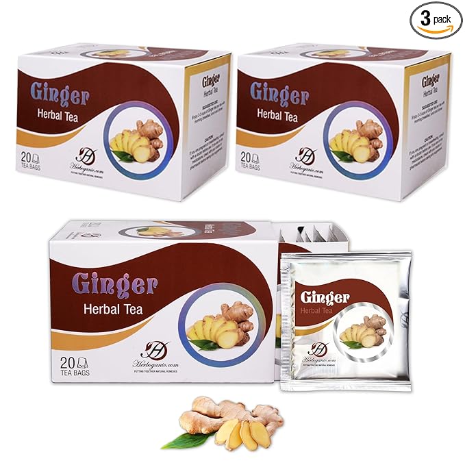 HERBOGANIC Ginger Herbal Tea - Relaxation and Delicate Aroma | Soothing and Refreshing Blend | Natural Ingredients | 60 Tea Bags