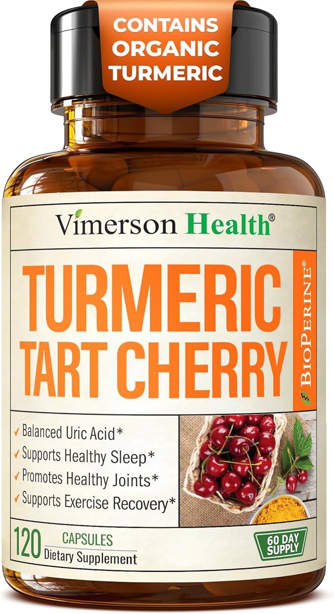 Turmeric Curcumin Supplement with 10:1 Tart Cherry Extract &amp Celery Seed Extract – Natural Uric Acid Balance Joint Health &amp Sleep Aid – Turmeric Curcumin with Black Pepper – 120 Tart Cherry C
