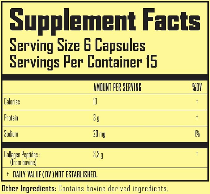 Collagen Peptides Capsules - Bovine Source - Skin Hair Nail Support - 90 Capsules per Bottle - 15 Servings - Pack of 2