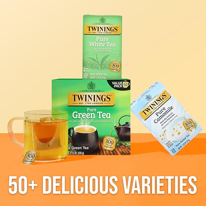 Twinings Pure White Tea Individually Wrapped Bags 20 Count (Pack of 6) Light &amp Fresh Caffeinated Enjoy Hot or Iced 120 Teabags