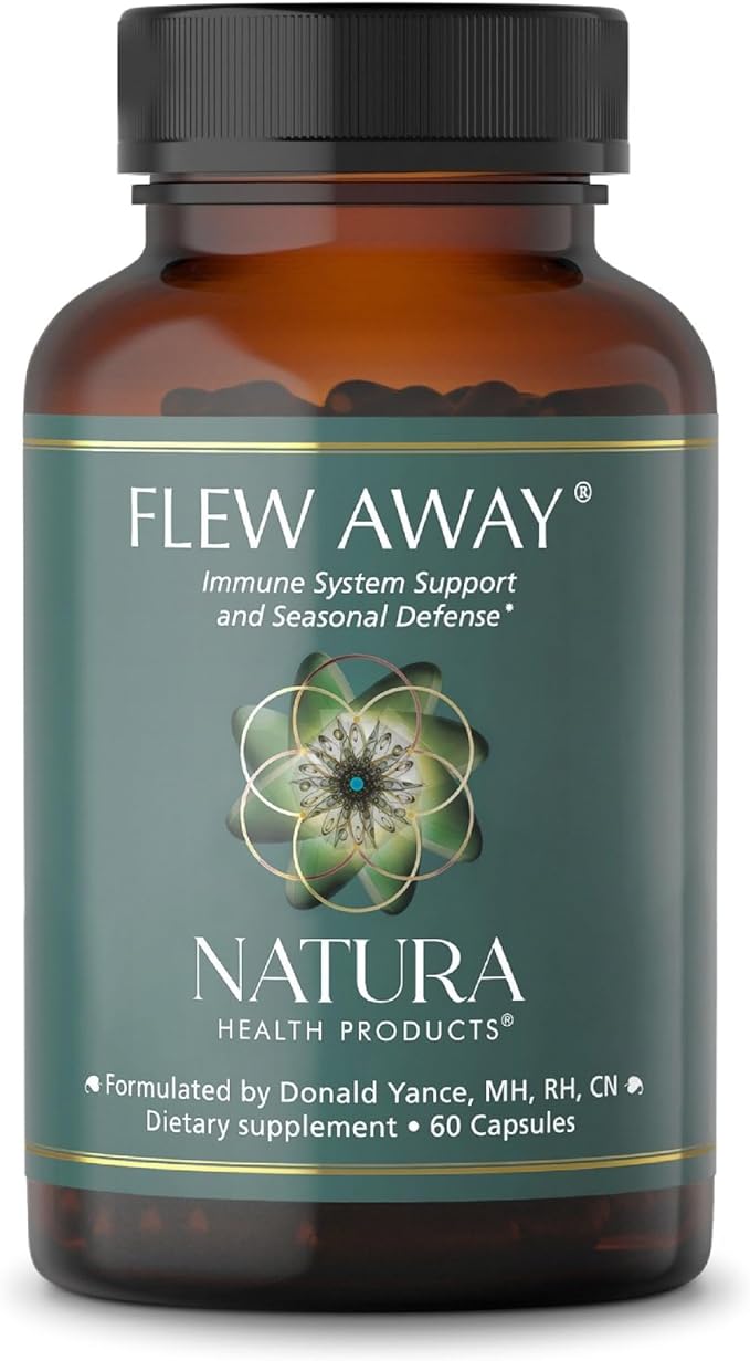Natura Health Products Flew Away Supplement - Immune System Support &amp Seasonal Defense - Featuring Ginger Elderberry Propolis and Eucalyptus (60 Capsules)