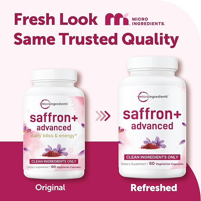 Micro Ingredients Saffron+ Advanced Supplements 60 Veggie Capsules – 10-in-1 with Saffron Extract High Absorption Fat-Soluble Vitamin C Magnesium Turmeric &amp KSM-66 Ashwagandha – Filler Free