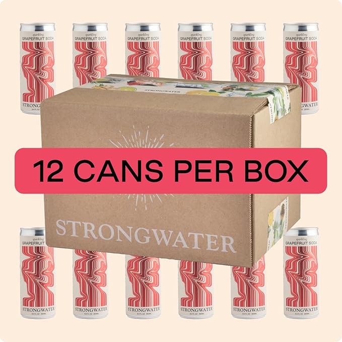 Strongwater Sparkling Grapefruit Soda - 12 Pack Cans (8.4 Fl Oz Each) - Premium Craft Cocktail Mixer Made with Rocky Mountain Water Grapefruit Sea Salt - Real Cane Sugar No Artificial Flavor